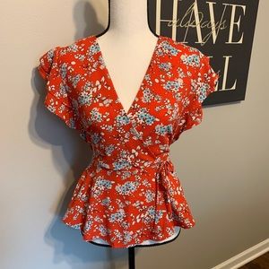 Red Floral Blouse